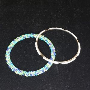 Contemporary set of beaded bangle bracelets